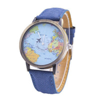 MEIBO Relojes Hombre Unisex Fashion Vintage Casual World Map Men Clock By Airplane Belt Dial Analog Quartz men's Watches Saat